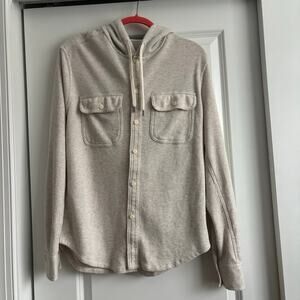 American Eagle Waffle-Knit Button-Up Hoodie Shirt Waffle Shacket Sz SP Beige